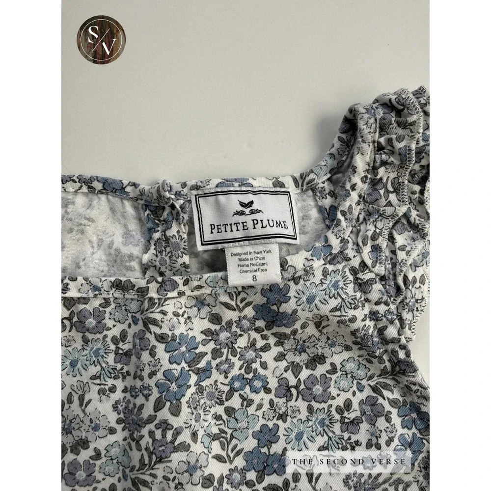 Petite Plume Girls Blue Floral Ruffle Sleeveless Sleepwear Top Whimsy Size 8